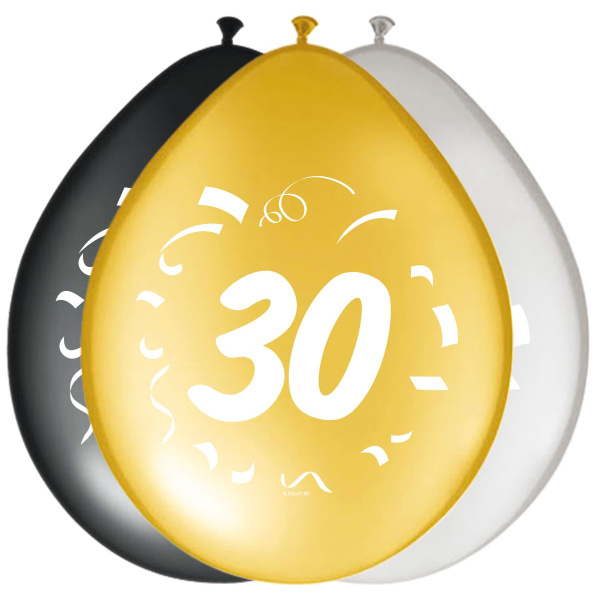 8 X 30TH BIRTHDAY BALLOONS STYLISH - 30CM