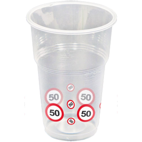 10 X 50TH BIRTHDAY PLASTIC CUPS TRAFFIC SIGNS - 250ML