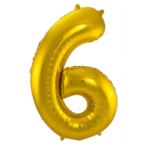 NUMBER 6 GOLD METALLIC FOIL BALLOON - 86CM