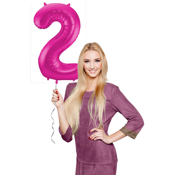 NUMBER 2 MAGENTA / HOT PINK METALLIC FOIL BALLOON - 86CM