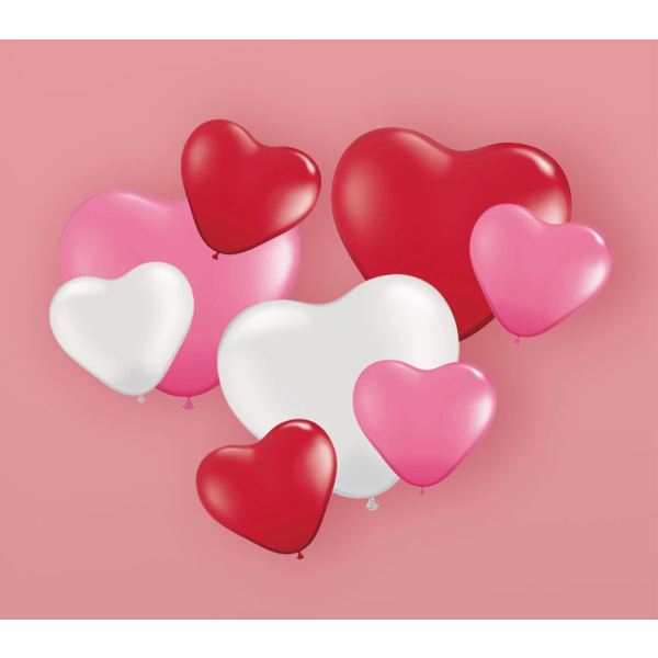 8 X HEART SHAPED BALLOON SET - 16CM-25CM