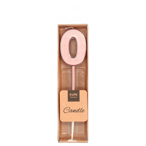 NUMBER 0 ROSE GOLD METALLIC CANDLE - 14CM