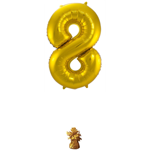 NUMBER 8 GOLD METALLIC FOIL BALLOON - 86CM