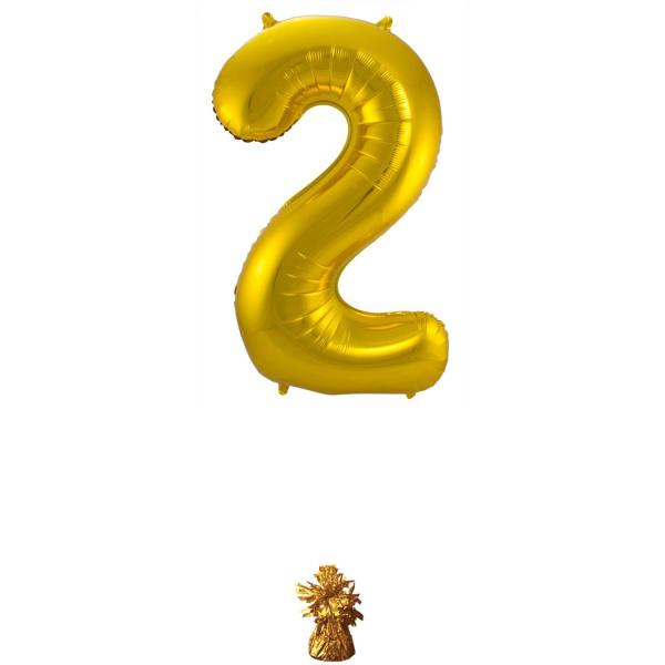 NUMBER 2 GOLD METALLIC FOIL BALLOON - 86CM