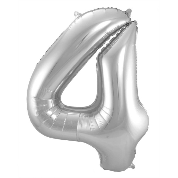 NUMBER 4 SILVER METALLIC FOIL BALLOON - 86CM