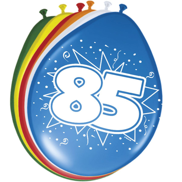 8 X 85TH BIRTHDAY BALLOONS - 30CM