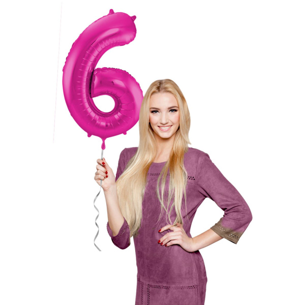 NUMBER 6 MAGENTA / HOT PINK METALLIC FOIL BALLOON - 86CM