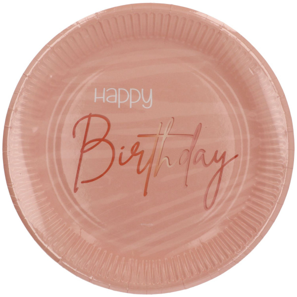 8 X HAPPY BIRTHDAY LUSH BLUSH PARTY PLATES - 23CM