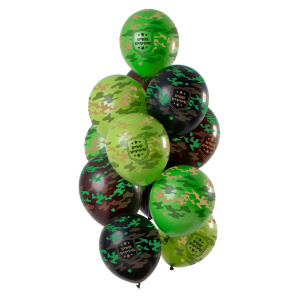 12 X HAPPY BIRTHDAY "B*DAY BASH" CAMOUFLAGE BALLOONS - 30CM