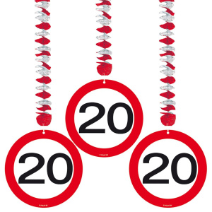 3 X 20TH BIRTHDAY HANGING DECS TRAFFIC SIGN