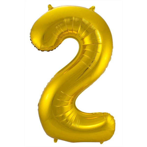 NUMBER 2 GOLD METALLIC FOIL BALLOON - 86CM