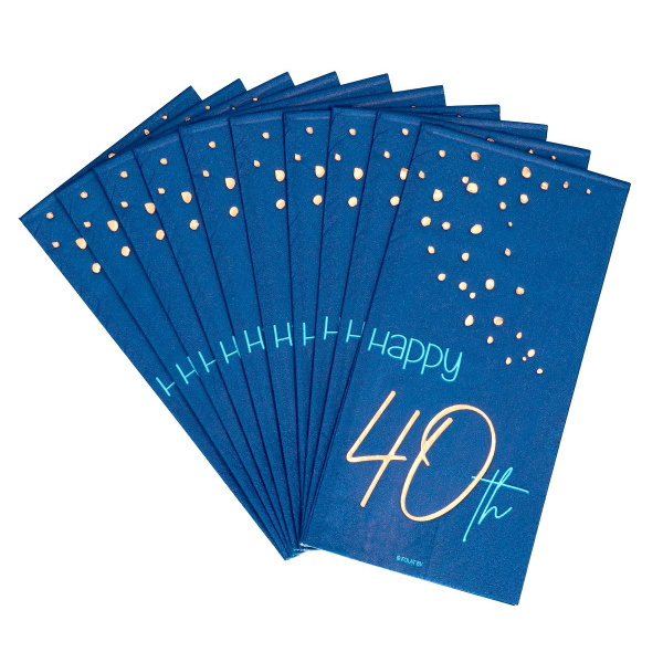 10 X 40TH BIRTHDAY TRUE BLUE NAPKINS - 33CM