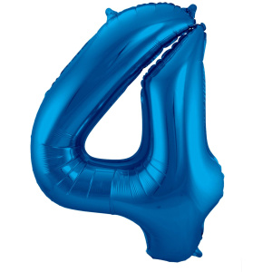 NUMBER 4 BLUE METALLIC FOIL BALLOON - 86CM