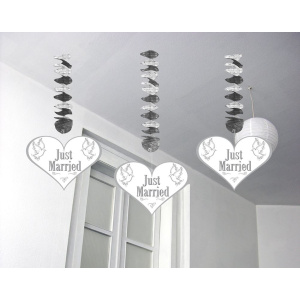 3 X JUST MARRIED HANGING DECORATIONS