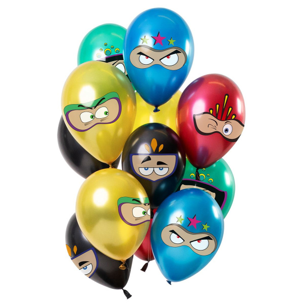 12 X CARTOON SUPERHERO MULTICOLOURED BALLOONS - 30CM