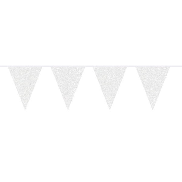 WHITE GLITTER TRIANGLE BUNTING - 6M