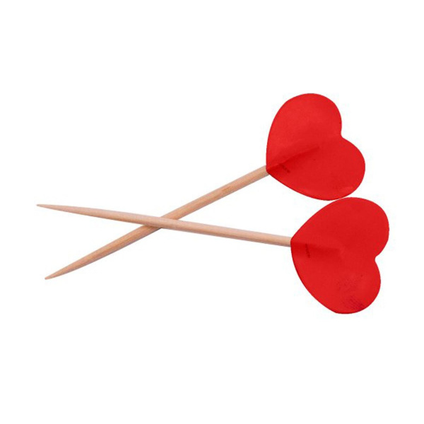 50 X RED HEART PARTY PICKS - 6.5CM