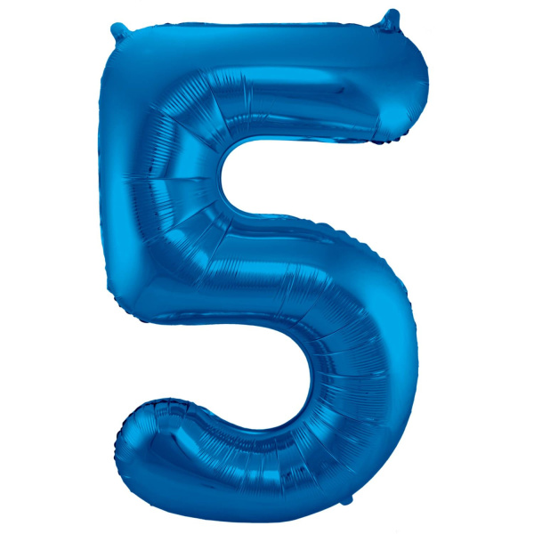 NUMBER 5 BLUE METALLIC FOIL BALLOON - 86CM