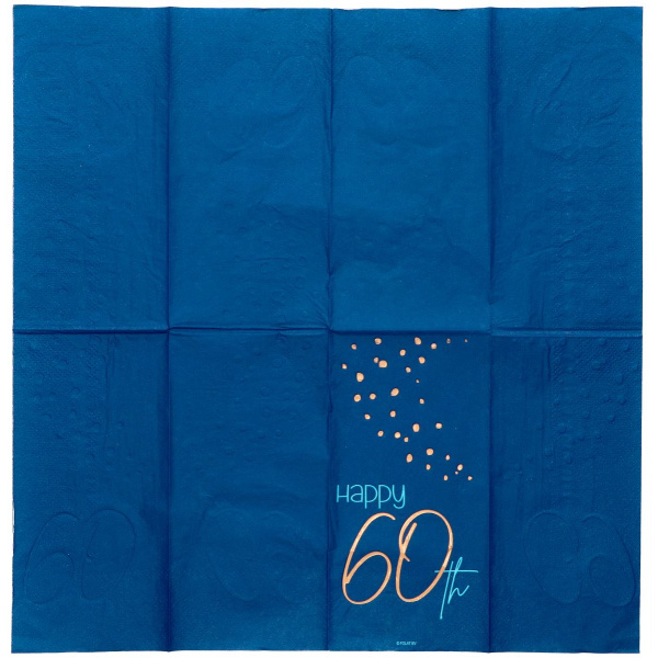 10 X 60TH BIRTHDAY TRUE BLUE NAPKINS - 33CM