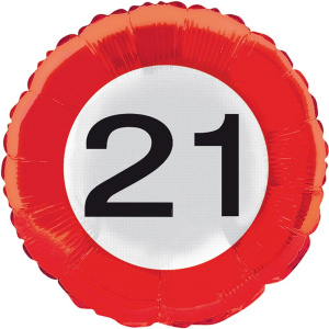 21ST BIRTHDAY FOIL BALLOON TRAFFIC SIGN - 45CM