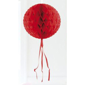 RED HANGING HONEYCOMB BALL - 30CM