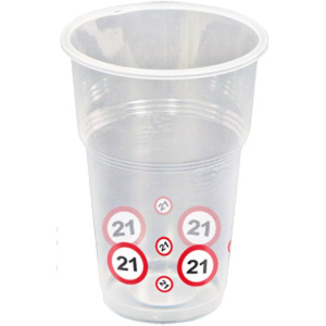 10 X 21ST BIRTHDAY PLASTIC CUPS TRAFFIC SIGNS - 250ML