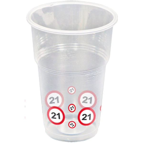 10 X 21ST BIRTHDAY PLASTIC CUPS TRAFFIC SIGNS - 250ML