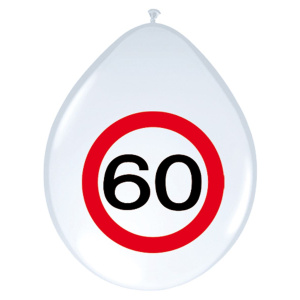 8 X 60TH BIRTHDAY TRAFFIC SIGN BALLOONS - 30CM