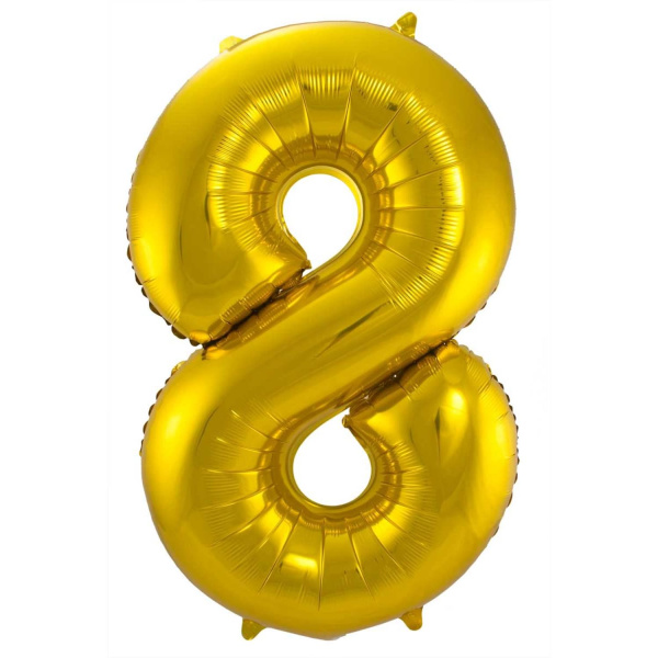 NUMBER 8 GOLD METALLIC FOIL BALLOON - 86CM