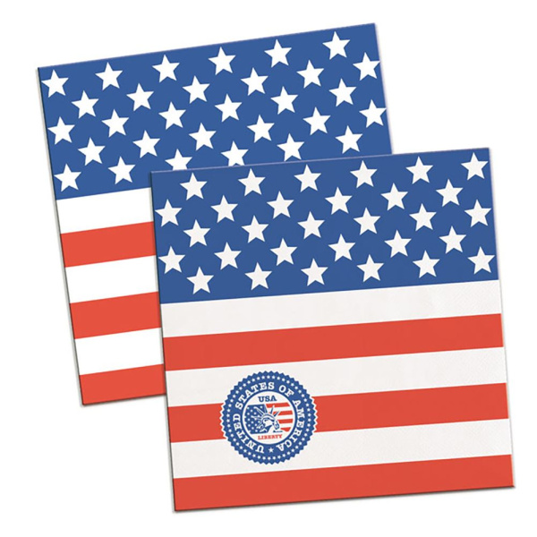 20 X USA STARS & STRIPES COCKTAIL NAPKINS - 25CM