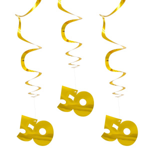 3 X 50TH GOLDEN ANNIVERSARY HANGING WHIRLS