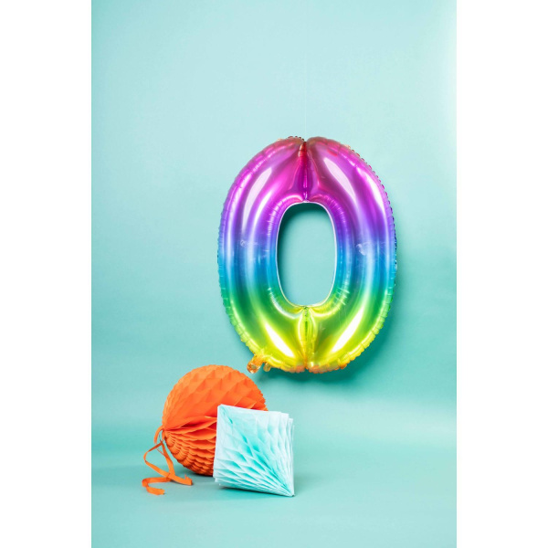 NUMBER 0 YUMMY GUMMY RAINBOW FOIL BALLOON - 86CM