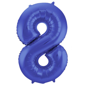 NUMBER 8 BLUE MATT METALLIC FOIL BALLOON - 86CM