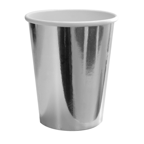 8 X SILVER METALLIC PARTY CUPS - 250ML