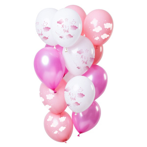 12 X IT'S A GIRL' BABY SHOWER PINK BALLOONS - 30CM