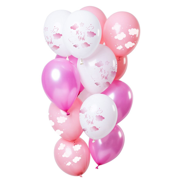 12 X IT'S A GIRL' BABY SHOWER PINK BALLOONS - 30CM