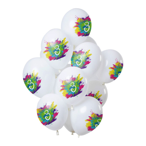 12 X NUMBER 3 COLOR SPLASH BALLOONS - 30CM