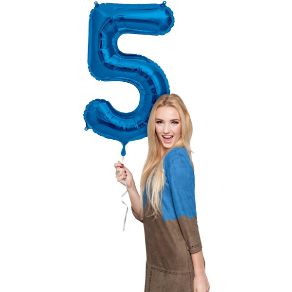 NUMBER 5 BLUE METALLIC FOIL BALLOON - 86CM