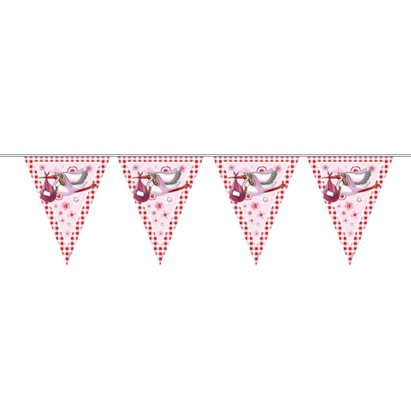 BABY SHOWER STORK GIRL/PINK TRIANGLE BUNTING - 10M