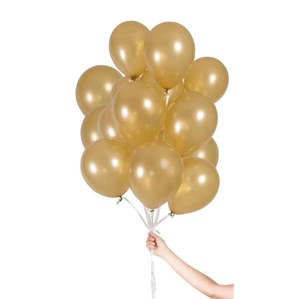 30 X GOLD BALLOONS WITH RIBBON - 23CM