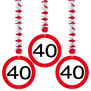 3 X 40TH BIRTHDAY HANGING DECS TRAFFIC SIGN