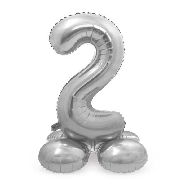 NUMBER 2 SILVER FOIL BALLOON WITH BASE - 72CM