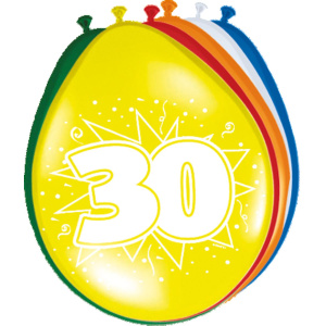 8 X 30TH BIRTHDAY BALLOONS - 30CM