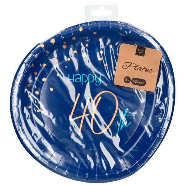 8 X 40TH BIRTHDAY TRUE BLUE PARTY PLATES - 23CM