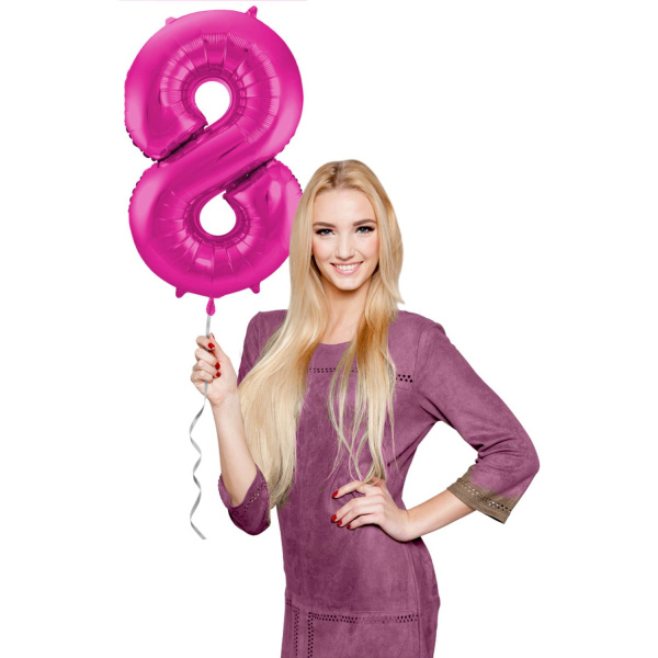 NUMBER 8 MAGENTA / HOT PINK METALLIC FOIL BALLOON - 86CM