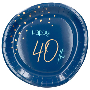 8 X 40TH BIRTHDAY TRUE BLUE PARTY PLATES - 23CM