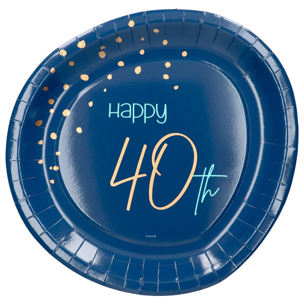 8 X 40TH BIRTHDAY TRUE BLUE PARTY PLATES - 23CM