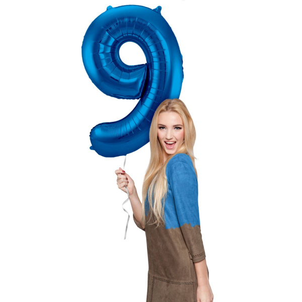 NUMBER 9 BLUE METALLIC FOIL BALLOON - 86CM