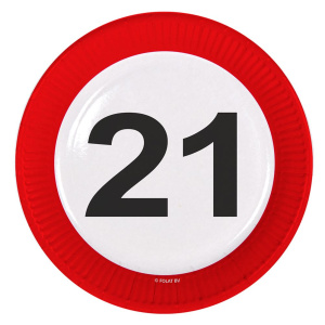 8 X 21ST BIRTHDAY PAPER PLATES TRAFFIC SIGNS - 23CM