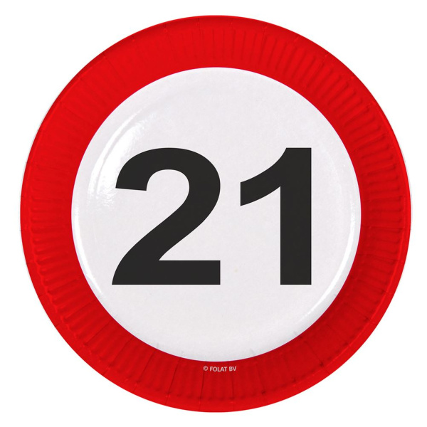 8 X 21ST BIRTHDAY PAPER PLATES TRAFFIC SIGNS - 23CM